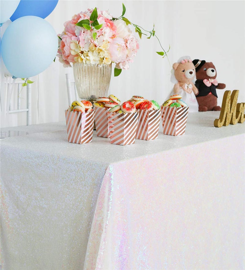 B.Cool B-COOL White Iridescent Sequin Tablecloth Mermaid Table Cloth Overlays Rectangle Sequins Table Linen Seamless Rectangle Tablecloth for Wedding Parties Birthday 60x102inch - Image 4